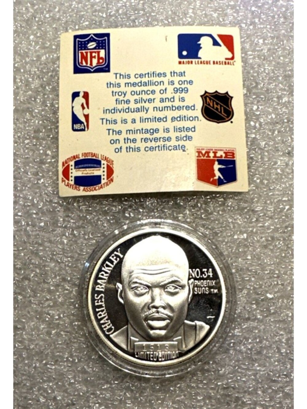 Charles Barkley 1 Troy Ounce .999 Fine Silver Coin Medallion MVP Limited Edition